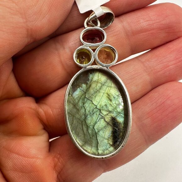 NWT Labradorite cabochon with faceted multi-gemstone pendant in Bali 925! - Picture 9 of 11